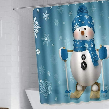 Red Gold Waterproof Bathroom Curtain Santa Shower Curtain with 12 Hooks Toilet Lid Cover and Bath Mat Dekoresyon 4 Pcs Merry Christmas Shower Curtain Sets with Non-Slip Rugs